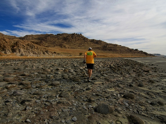 Running on the rough shore near the wagon road