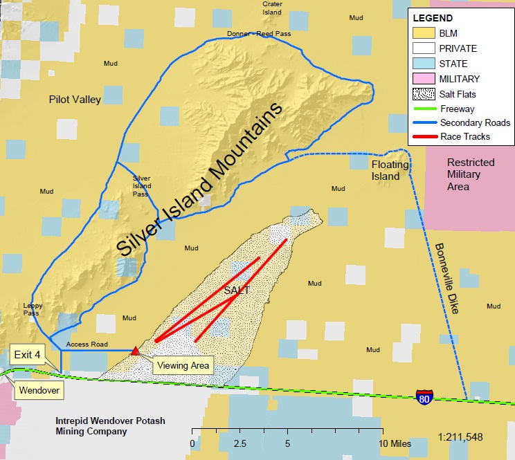 Map of the Salt Flats showing Speedway and Bonneville Dike